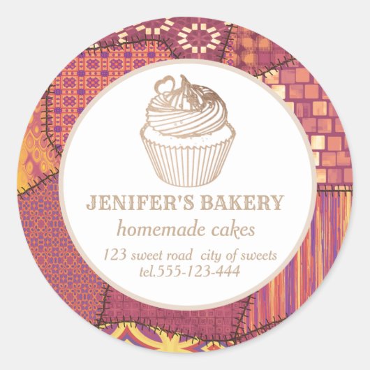 Patchwork Homemade cupcakes en snoepjes Ronde Sticker (Voorkant)