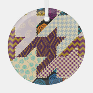 Patchwork Hounds-tooth: naadloze achtergrond Glas Ornament