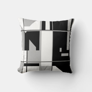 Patchwork in Black White Grey Geometric Abstract Kussen