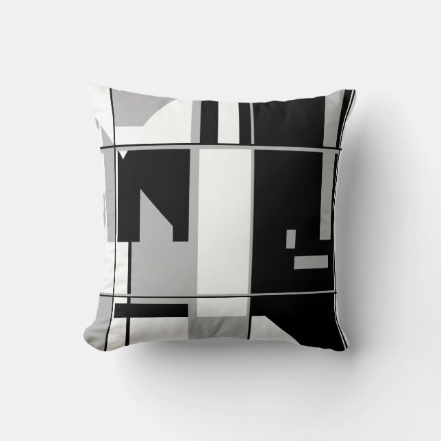 Patchwork in Black White Grey Geometric Abstract Kussen (Voorkant)