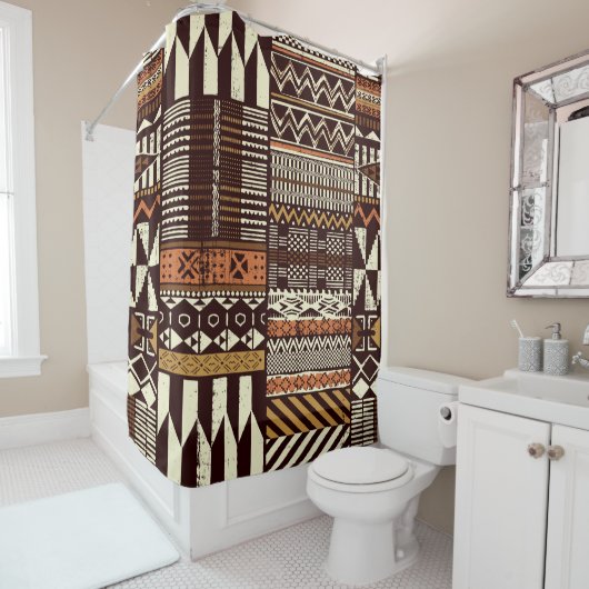 Patchwork in stamweefsel van Afrikaanse stijl abst Douchegordijn (In situ)