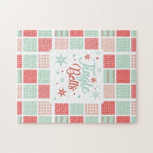 Patchwork Jingle Bells Red Green Pastel Kerstmis Legpuzzel (Horizontaal)