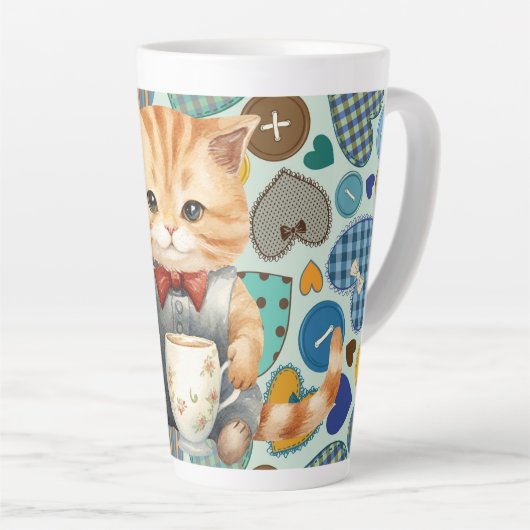 Patchwork-Kat Latte Mok (Rechterhoek)