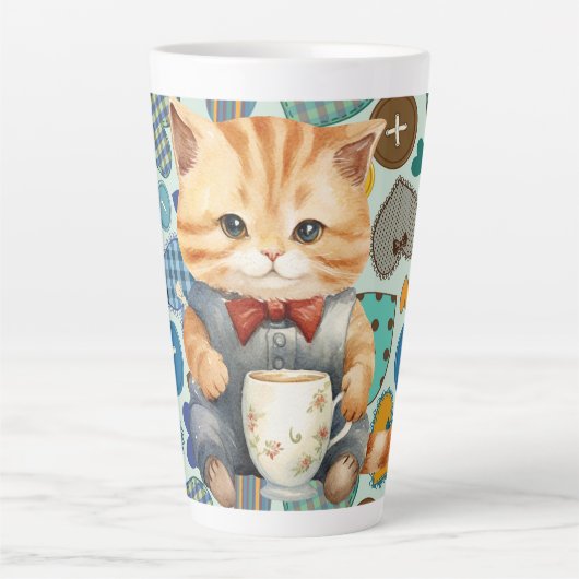 Patchwork-Kat Latte Mok (Voorkant)