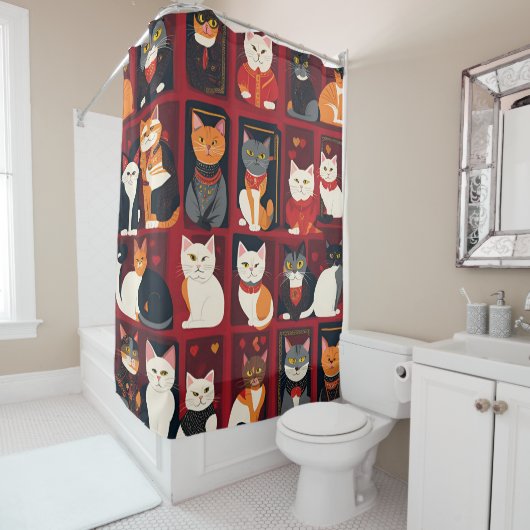 patchwork katten AI kunst douchegordijn (In situ)