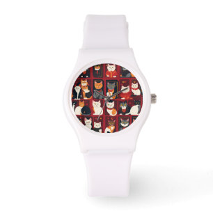 patchwork katten AI kunst horloge