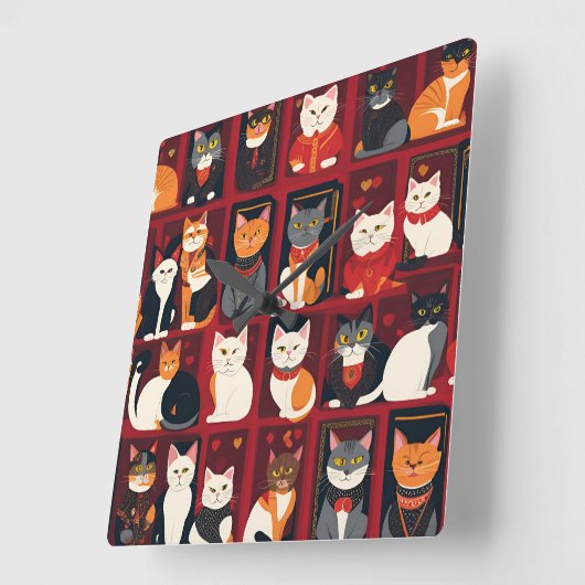 patchwork katten AI kunst muur klok (Hoek)