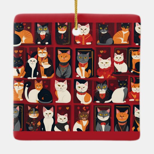 patchwork katten keramische AI kunst ornament (Achterkant)