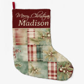Patchwork Kerst Quilt Holly Berries Custom Grote Kerstsok (Voorkant)