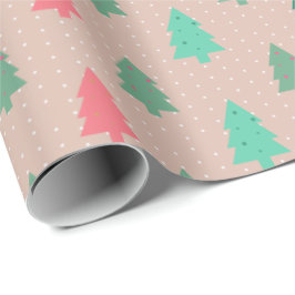 Patchwork kerstbomen roze cadeaupapier