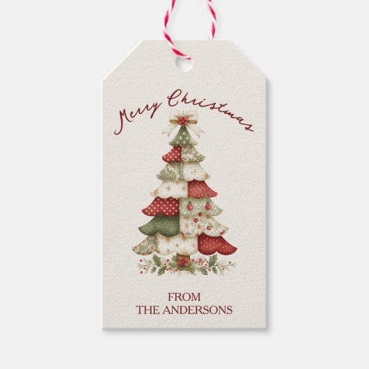 Patchwork kerstboom cadeaulabel (Voorkant)