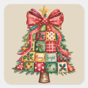 Patchwork Kerstboom Coquette Kerstboom  Vierkante Sticker