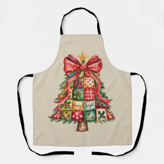 Patchwork Kerstboom Coquette Kerstmis Boom Schort (Voorkant)