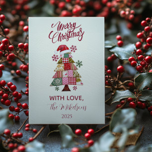 Patchwork Kerstboom Preppy Feestdagenkaart