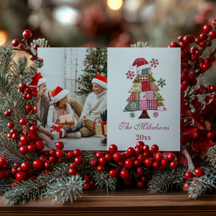 Patchwork Kerstboom Preppy Feestdagenkaart