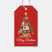Patchwork kerstboom vakantie cadeaulabel (Achterkant)
