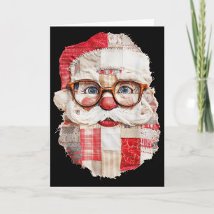 Patchwork Kerstman Gezicht Preppy Meisjesachtig Ke Kaart