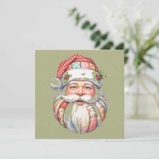 Patchwork Kerstman Kerst Retro Feestdagenkaart (Staand voorkant)