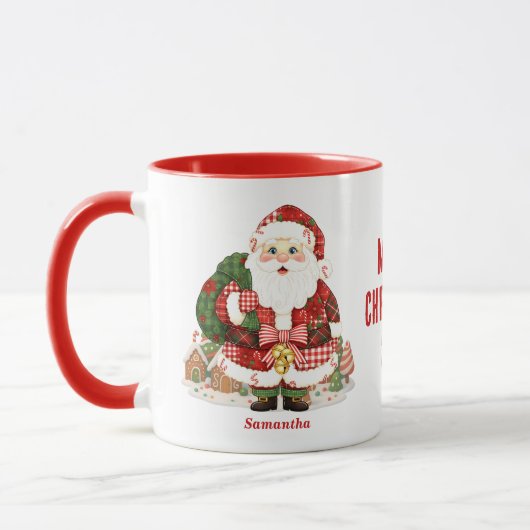 Patchwork Kerstman Kerstmis Mok (Links)