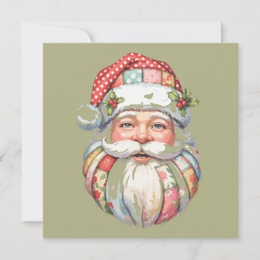 Patchwork Kerstman Kerstretro Feestdagenkaart (Voorkant)