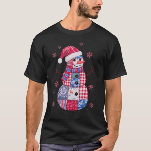Patchwork Kerstman met sneeuwvlokken T-shirt (Voorkant)