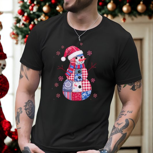 Patchwork Kerstman met sneeuwvlokken T-shirt