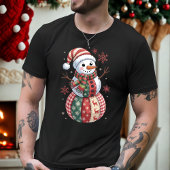 Patchwork Kerstman met sneeuwvlokken T-shirt