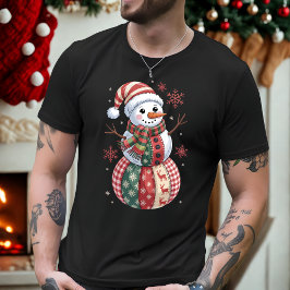 Patchwork Kerstman met sneeuwvlokken T-shirt