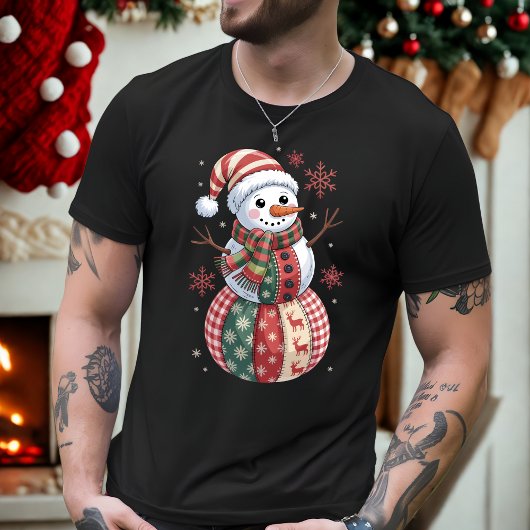 Patchwork Kerstman met sneeuwvlokken T-shirt