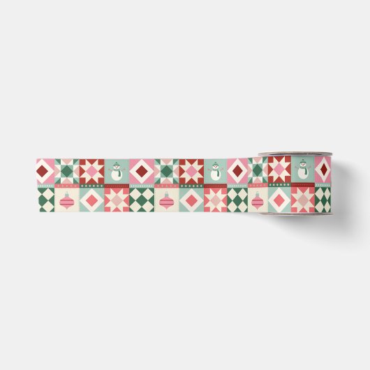 Patchwork Kerstmis Rood, Roze, Groen Lint (Voorkant)