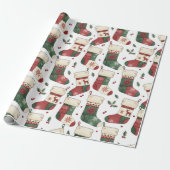 Patchwork Kerstmutsen Rood Groen Wit Cadeaupapier (Uitgerold)