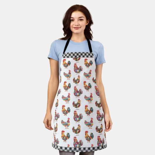 Patchwork kippen en gingham print Schort (Gedragen)