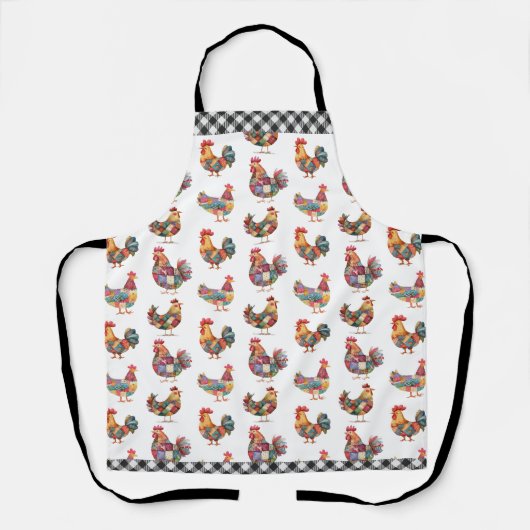 Patchwork kippen en gingham print Schort (Voorkant)