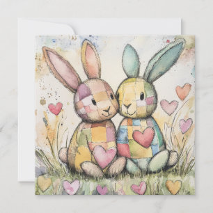 Patchwork Konijnen Valentijn Feestdagenkaart