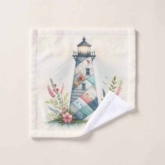 Patchwork Lighthouse Coastal Floral Scene (Gant de toilette)