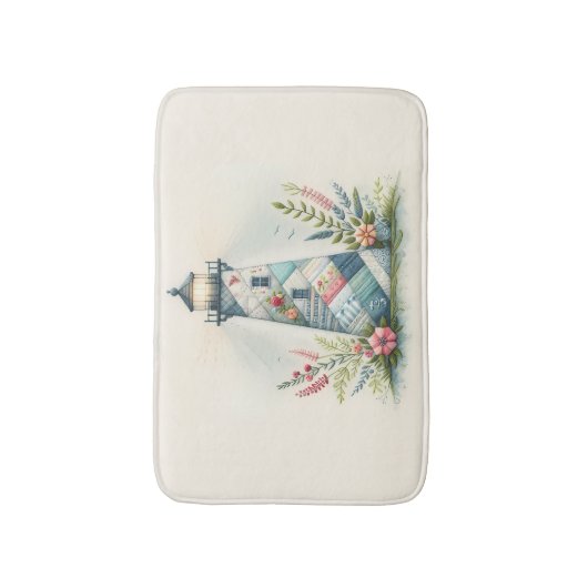 Patchwork Lighthouse Coastal Floral Scene Badmat (Voorkant Verticaal)
