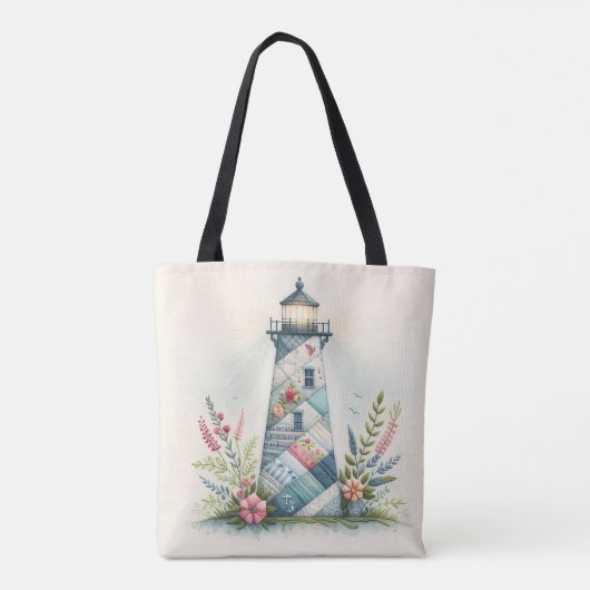 Patchwork Lighthouse Coastal Floral Scene Draagtas (Achterkant)