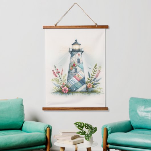 Patchwork Lighthouse Coastal Floral Scene Hangend Wandkleed (Woonkamer)