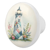 Patchwork Lighthouse Coastal Floral Scene Keramische Knop (Rechts)