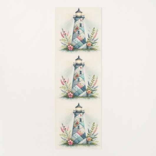Patchwork Lighthouse Coastal Floral Scene Yogamat (Voorkant)
