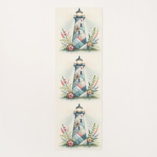Patchwork Lighthouse Coastal Floral Scene Yogamat (Achterkant)