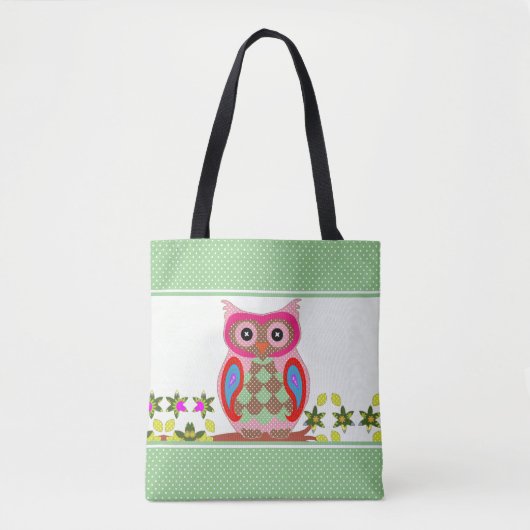 Patchwork Look Owl Polka Dot Draagtas (Voorkant)
