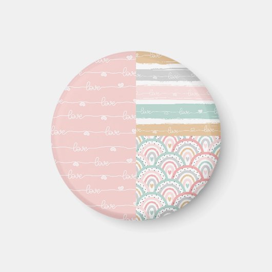 Patchwork Love Hearts Rainbow Pastel Magnet (Devant)