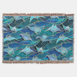 Patchwork Manta Rays in saffier turquoise blauw Deken