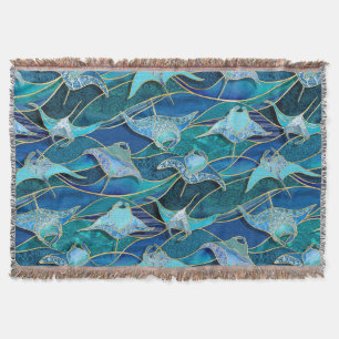 Patchwork Manta Rays in saffier turquoise blauw Deken