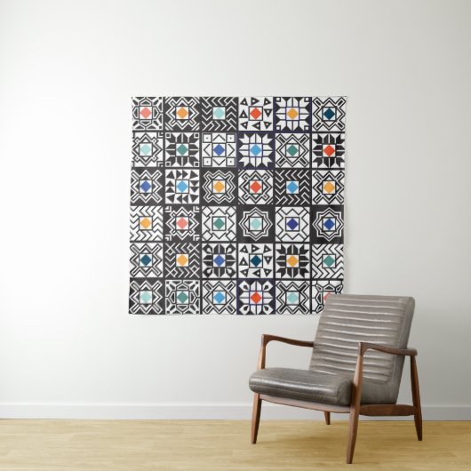 Patchwork Maori: Etnisch tapijtontwerp. Wandkleed (In Situ (horizontaal))