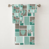 Patchwork marron turquoise de carrés (En situation)
