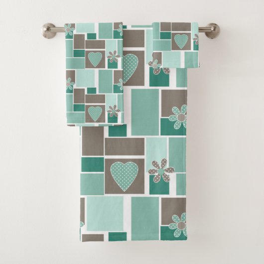 Patchwork marron turquoise de carrés (En situation)