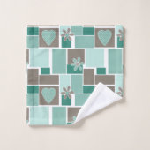 Patchwork marron turquoise de carrés (Gant de toilette)
