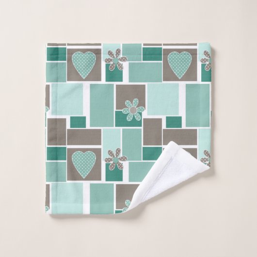 Patchwork marron turquoise de carrés (Gant de toilette)